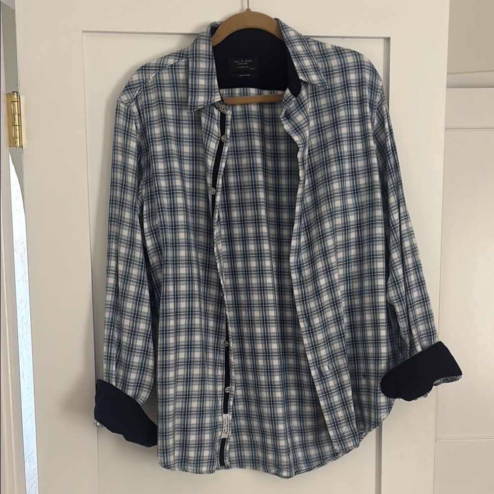 Rag & Bone Navy and White Plaid Shirt